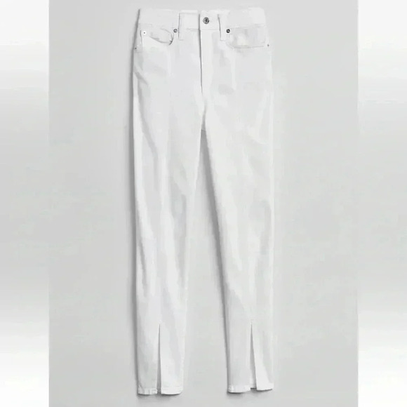 GAP True Skinny Jeans High Rise Split Hem Front Ankle Slit Stretch White Size 26 - Picture 16 of 16